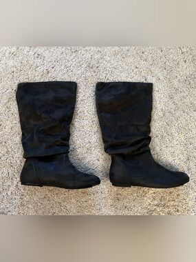 Grey Slouchy Mid-Calf Wide Calf Boots